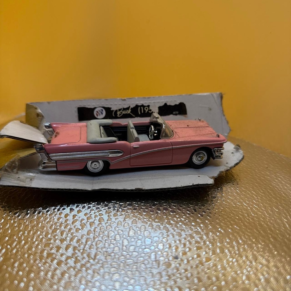 Pink 1958 Buick Convertible Diecast Model Car Vintage Style Collectible